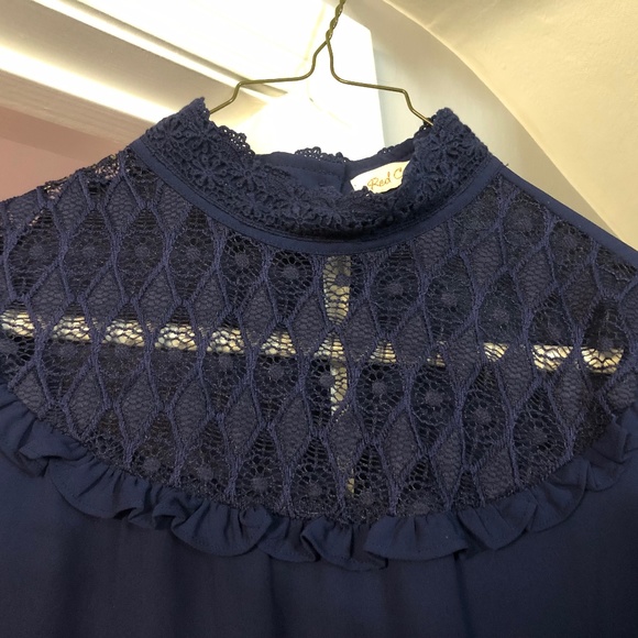 Women’s Navy Blue Dressy Blouse with Lace Inserts XS - Picture 1 of 5
